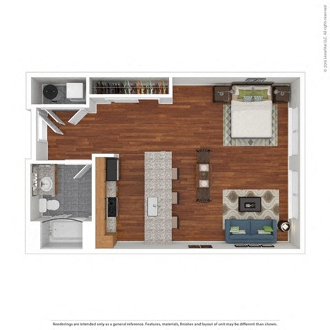 Floor plan for studio, 1 bath, 688 sqft